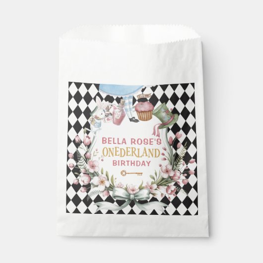 Alice in Wonderland Flower Frame 1st birthday Bedankzakje (Voorkant)