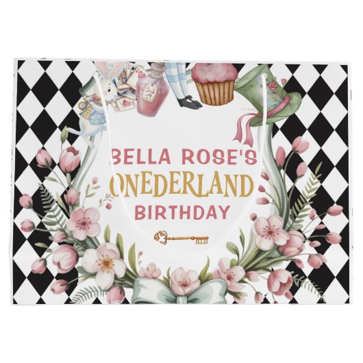 Alice in Wonderland Flower Frame  1st birthday Groot Cadeauzakje (Achterkant)