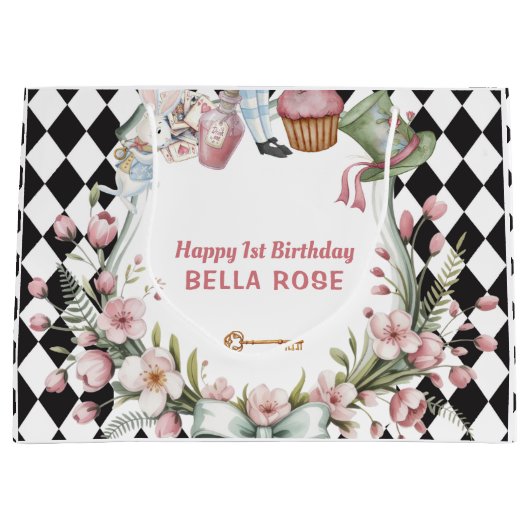 Alice in Wonderland Flower Frame  1st birthday Groot Cadeauzakje (Voorkant)