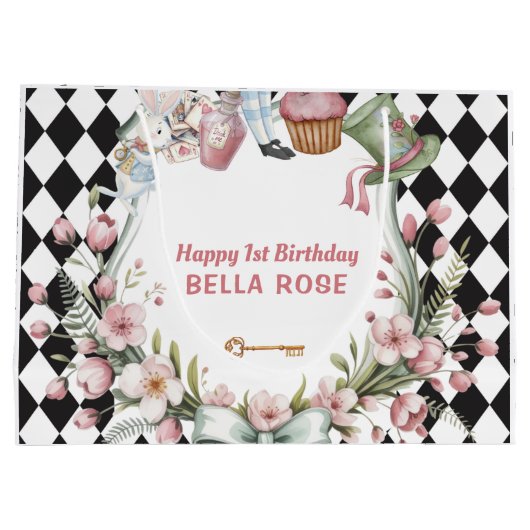 Alice in Wonderland Flower Frame  1st birthday Groot Cadeauzakje (Achterkant)