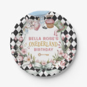 Alice in Wonderland Flower Frame 1st birthday Papieren Bordje (Voorkant)