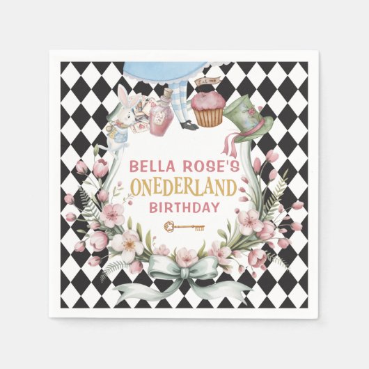 Alice in Wonderland Flower Frame  1st birthday Servet (Voorkant)