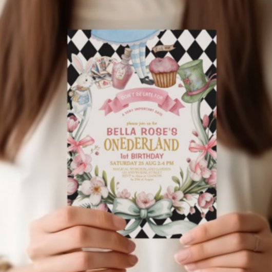 Alice in Wonderland Flower Lijst 1e verjaardag Kaart