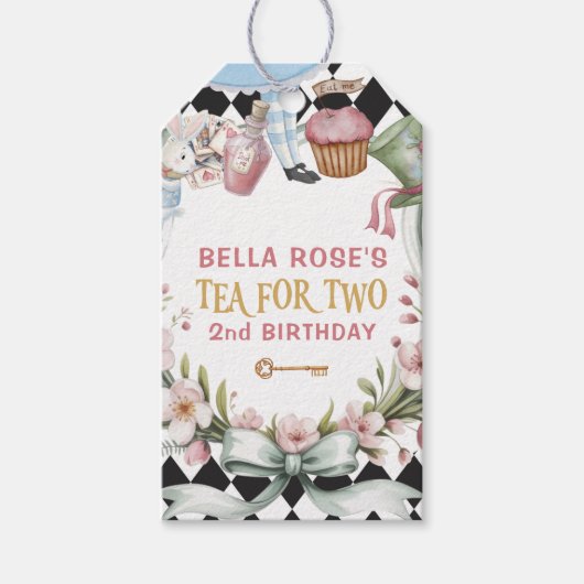 Alice in Wonderland Flower Lijst 2e geboortedag Cadeaulabel (Voorkant)