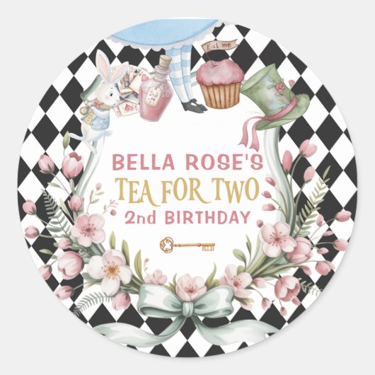 Alice in Wonderland Flower Lijst 2e geboortedag Ronde Sticker (Voorkant)