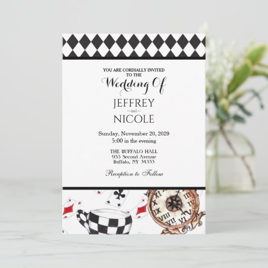 Alice in Wonderland Gecontkered Wedding Uitnodigin Kaart (Staand voorkant)