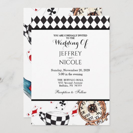 Alice in Wonderland Gecontkered Wedding Uitnodigin Kaart (Voorkant / Achterkant)