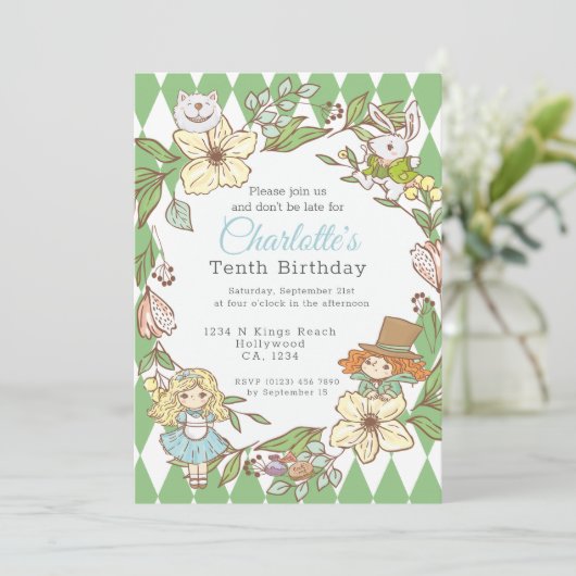 Alice in Wonderland - Gepersonaliseerde Partij Kaart (Staand voorkant)