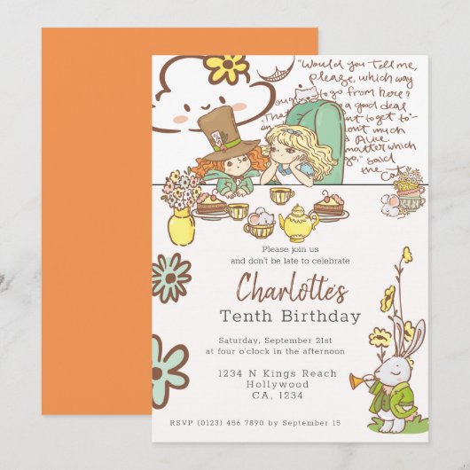 Alice in Wonderland - Gepersonaliseerde Partij Kaart (Voorkant / Achterkant)