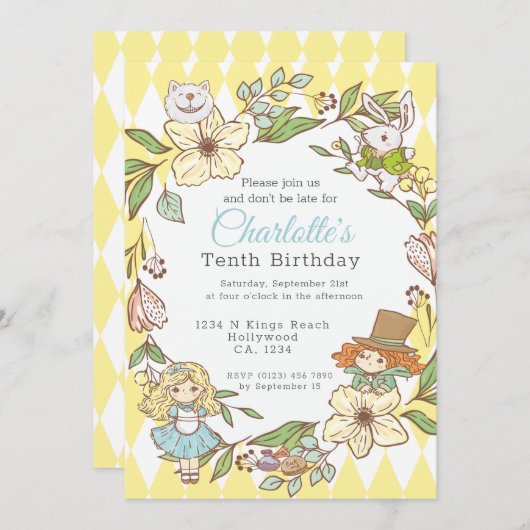 Alice in Wonderland - Gepersonaliseerde Partij Kaart (Voorkant / Achterkant)