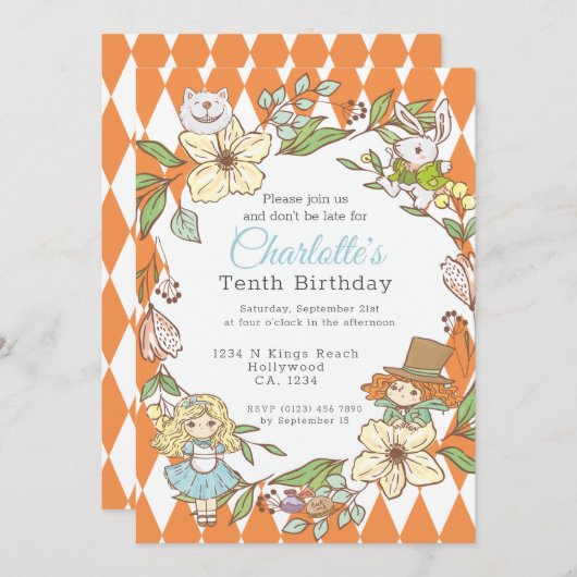 Alice in Wonderland - Gepersonaliseerde Partij Kaart (Voorkant / Achterkant)