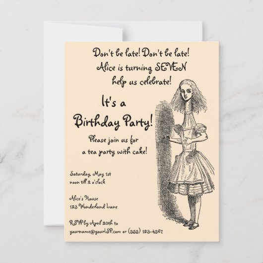 Alice in Wonderland Girl Birthday Party Invitation Kaart (Achterkant)