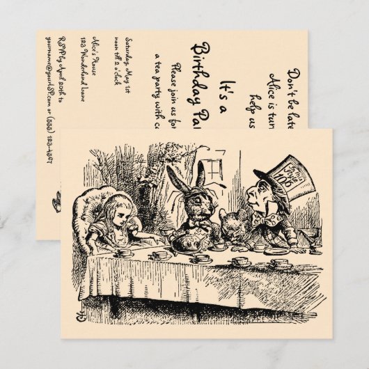 Alice in Wonderland Girl Birthday Party Invitation Kaart (Voorkant / Achterkant)