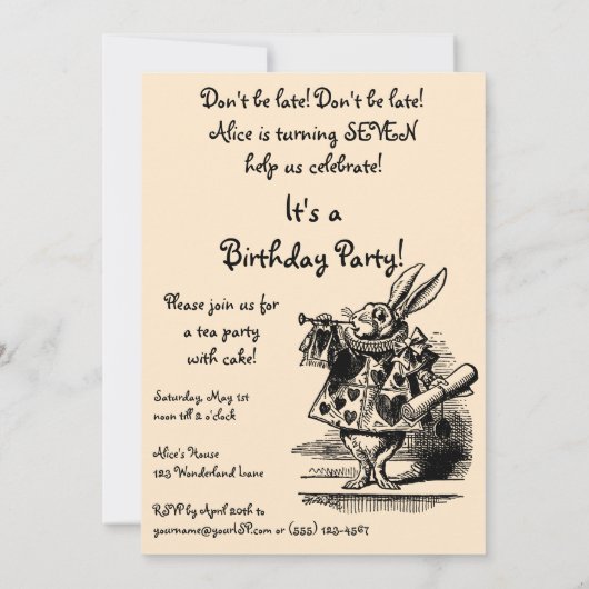 Alice in Wonderland Girl Birthday Party Invitation Kaart (Achterkant)