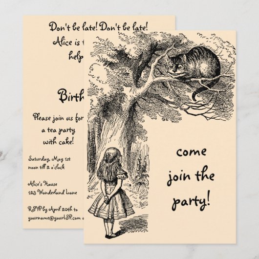 Alice in Wonderland Girl Birthday Party Invitation Kaart (Voorkant / Achterkant)