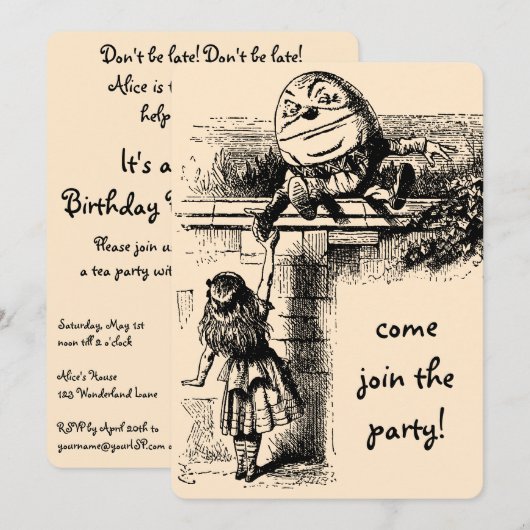  Alice in Wonderland, Girl Birthday Party Kaart (Voorkant / Achterkant)