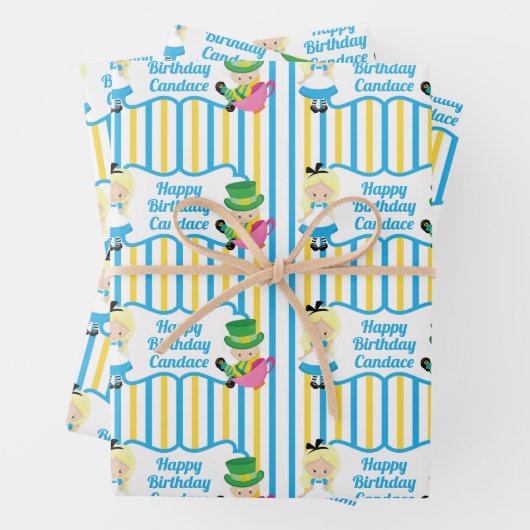 Alice in Wonderland Girl Cute Custom Kids Birthday Inpakpapier Vel (In situ)