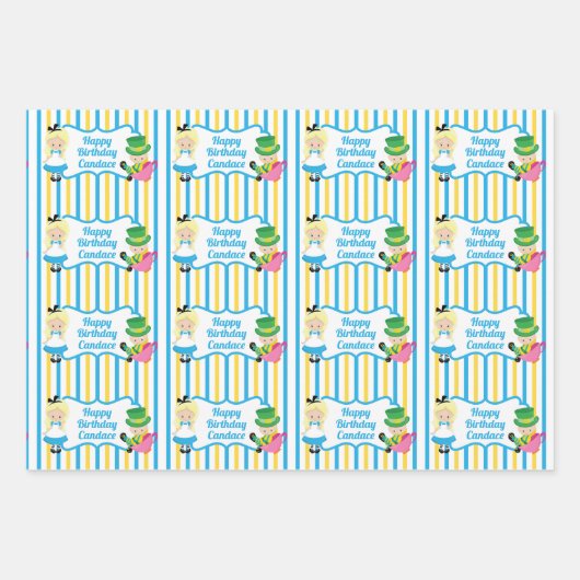 Alice in Wonderland Girl Cute Custom Kids Birthday Inpakpapier Vel (Voorkant)