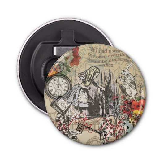 Alice in Wonderland gordijn klassieke kunst Button Flesopener (Voorkant)