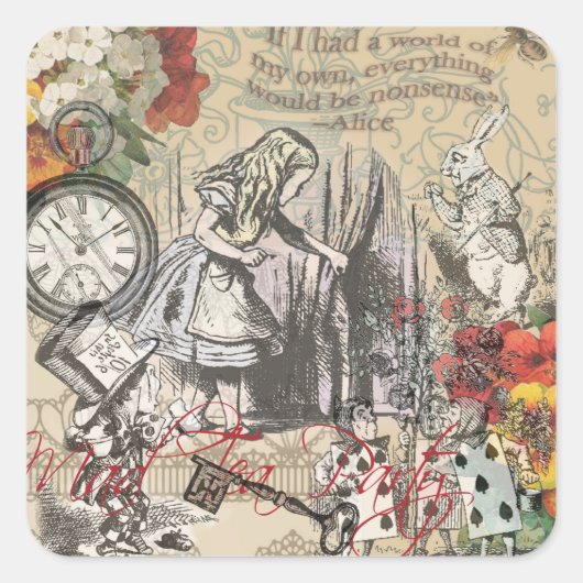 Alice in Wonderland gordijn klassieke kunst Vierkante Sticker (Voorkant)