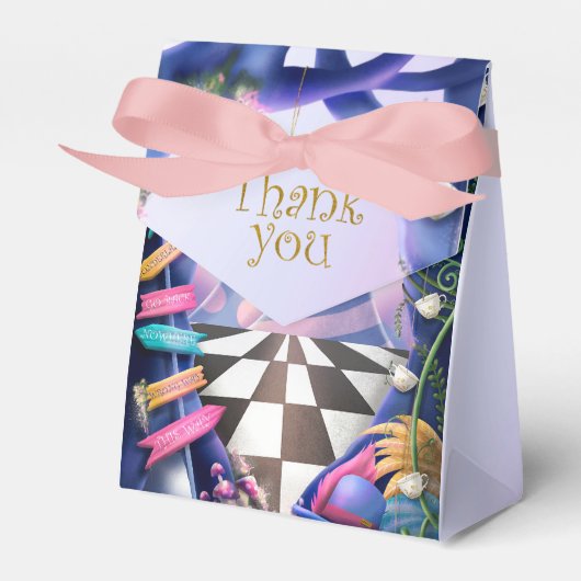 Alice in Wonderland, goudglitter, baby shower Bedankdoosjes (Voorkant Zijde)