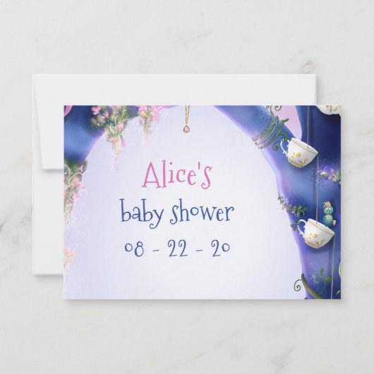 Alice in Wonderland, goudglitter, baby shower Bedankkaart (Achterkant)
