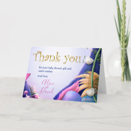 Alice in Wonderland, goudglitter, baby shower Bedankkaart