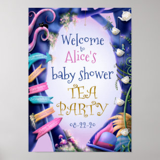 Alice in Wonderland, goudglitter, baby shower Poster