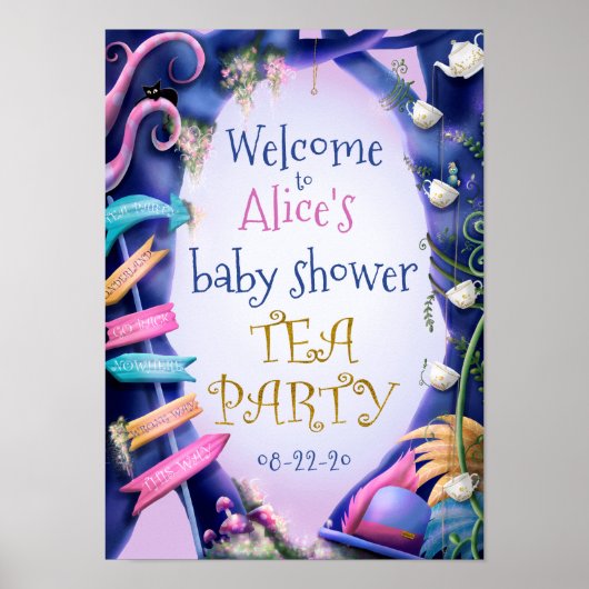 Alice in Wonderland, goudglitter, baby shower Poster (Voorkant)