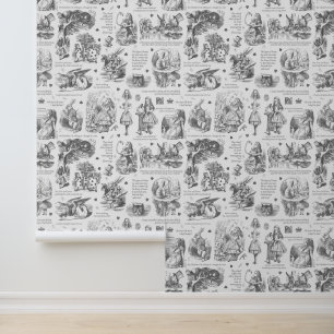 Alice in Wonderland Grijs Wit Tegels Kwekerij Behang