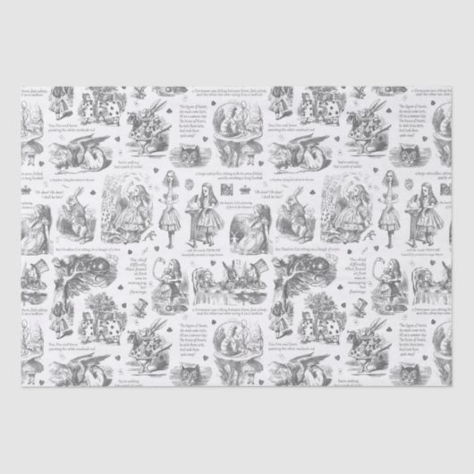 Alice in Wonderland Grijs Wit Toile Quotes Tissuepapier (Voorkant)