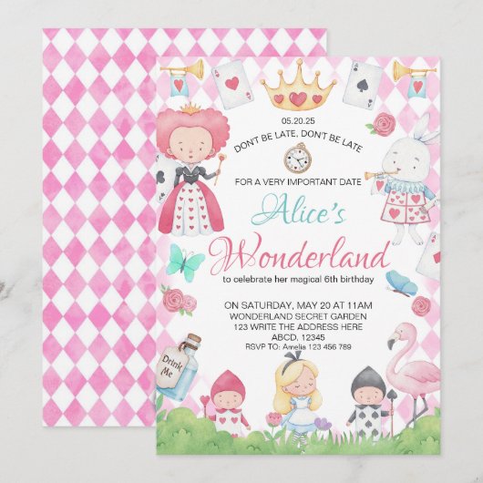 Alice in Wonderland grillige verjaardag Kaart (Voorkant / Achterkant)