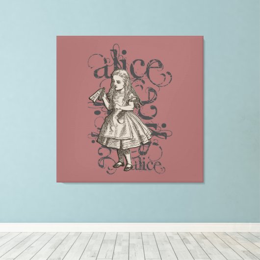Alice in Wonderland Grunge (roze) Canvas Afdruk (Insitu (Houten vloer))
