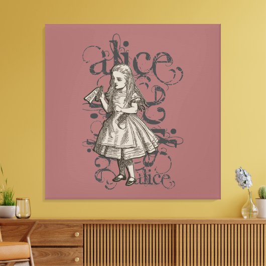 Alice in Wonderland Grunge (roze) Canvas Afdruk (Insitu (Woonkamer))