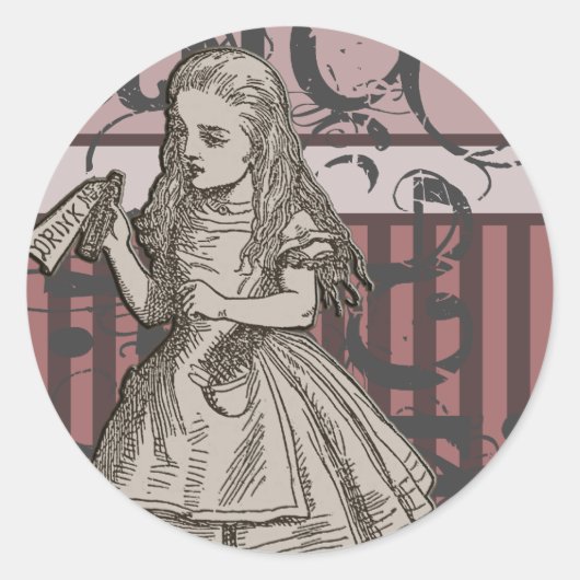 Alice in Wonderland Grunge (roze) Ronde Sticker (Voorkant)