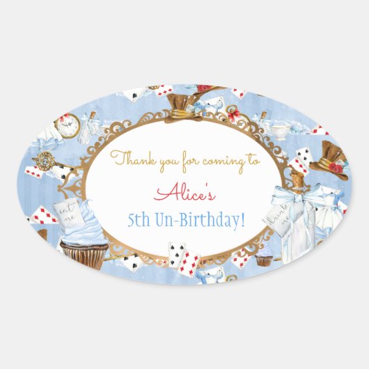 Alice in Wonderland Gunst Gift Bedankt Ovale Sticker (Voorkant)