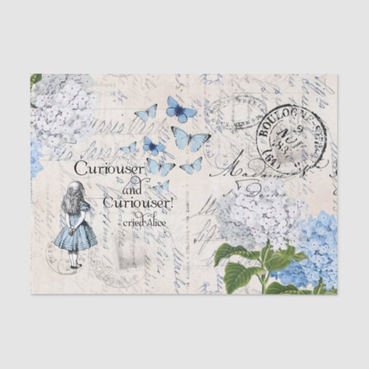 Alice in Wonderland Handschrift Flora Tissue Paper Tissuepapier (Voorkant)