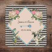 Alice in Wonderland Harlequin Zwart Blauw Bruiloft Kartonnen Onderzetters