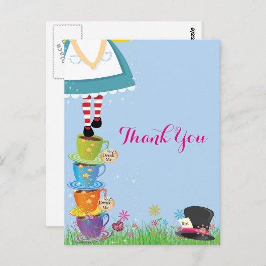 Alice in Wonderland Hartelijk dank Briefkaart (Voorkant / Achterkant)