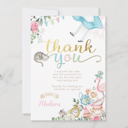 Alice in Wonderland Hartelijk dank Kaart (Voorkant)