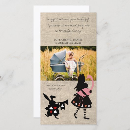 Alice in Wonderland - Hartelijk dank voor uw Baby- Bedankkaart (Voorkant / Achterkant)