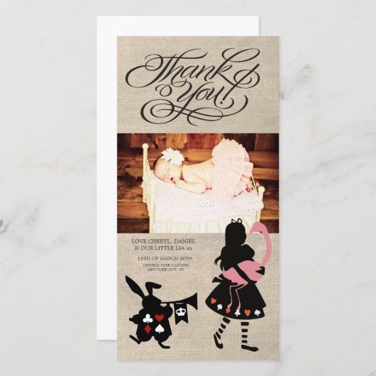 Alice in Wonderland - Hartelijk dank voor uw Baby- Bedankkaart (Voorkant / Achterkant)