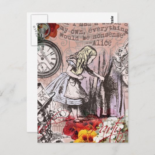 Alice in Wonderland Hatter en Rabbit Briefkaart (Voorkant / Achterkant)