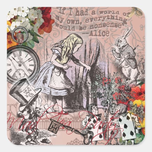 Alice in Wonderland Hatter en Rabbit Vierkante Sticker (Voorkant)