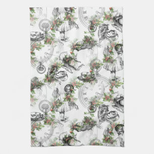Alice in Wonderland Holly Kerstmis Theedoek