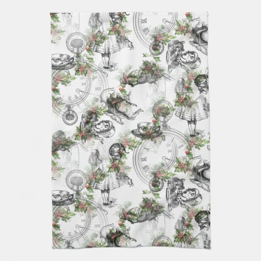 Alice in Wonderland Holly Kerstmis Theedoek (Verticaal)