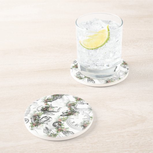 Alice in Wonderland Holly Kerstmis Zandsteen Onderzetter (Zijkant)