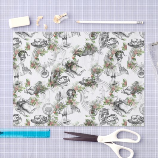 Alice in Wonderland Holly-kersttijdpapier Tissuepapier (Craft)