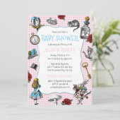 Alice in Wonderland Houndstooth Baby shower Kaart (Staand voorkant)