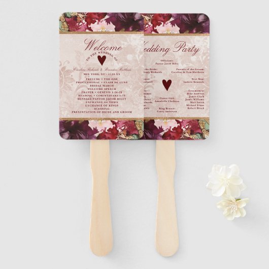 Alice in Wonderland huwelijksceremonie programma Handwaaier (Voorkant en achterkant)